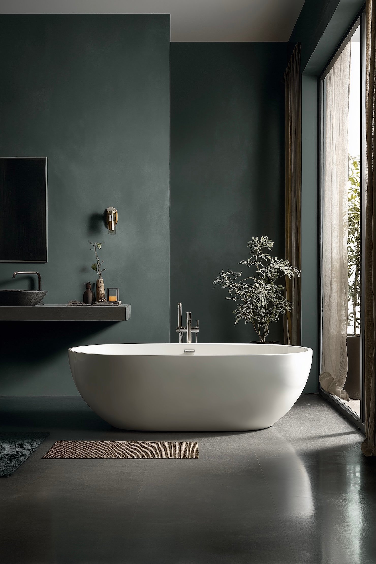 salle de bains mur éponge effet peinture vert canard