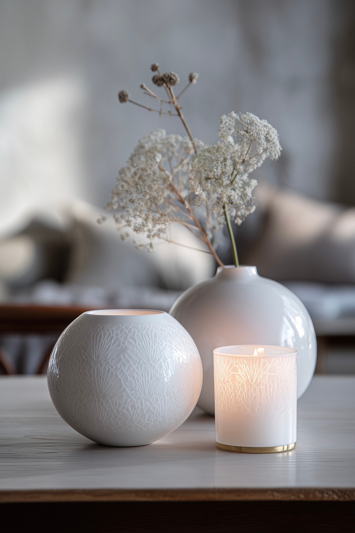 composition table basse bougie made in France porcelaine Provence