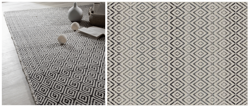 Des tapis au motifs géomètriques pas chers. Caldo d'Akhal et Dune chez Conforama.