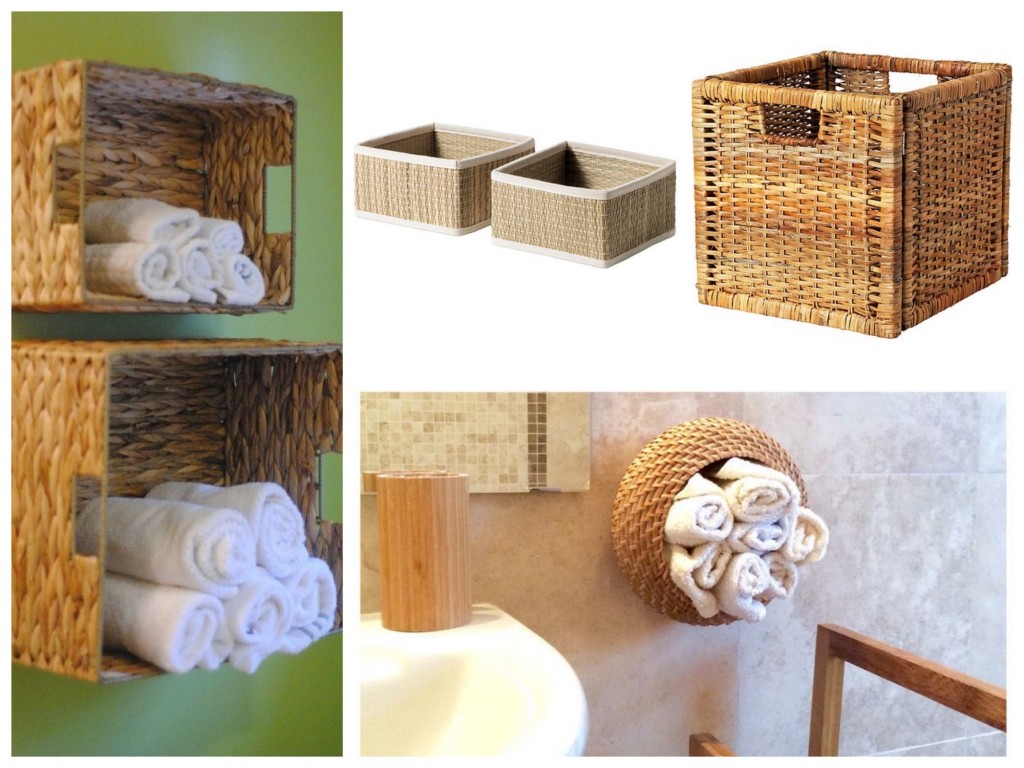 Panier mis à la verticale pour rangement serviettes. Salle de bain IKEA hacks. www.clemaroundthecorner.com