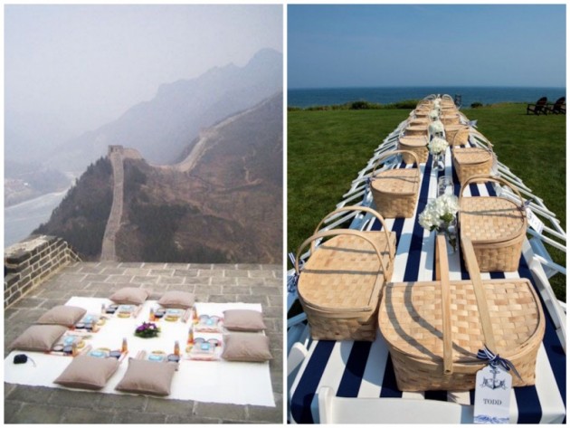 pique-nique avec vue sur la plage sur la grande muraille de chine