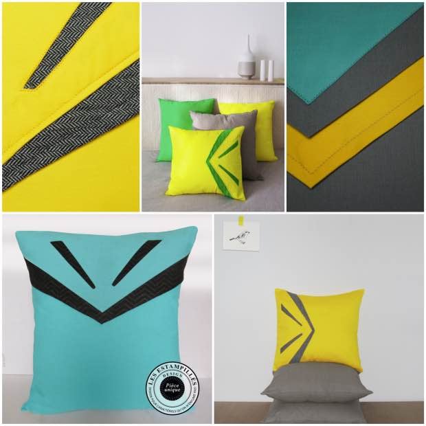 Coussin creation les estampilles made in france.