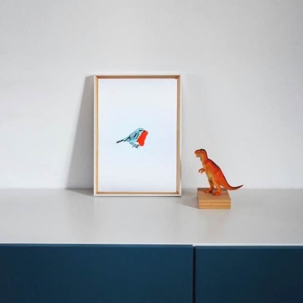 Affiche deco chambre d'enfant oiseau rouge gorge.