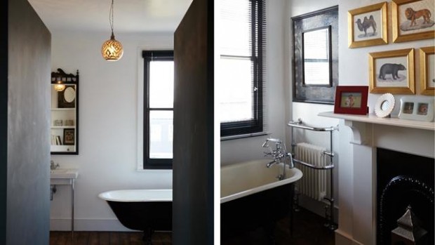 salle de bain vintage noire et blanche