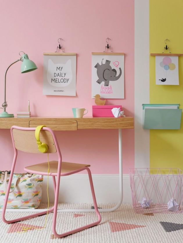 chambre enfant rose et jaune