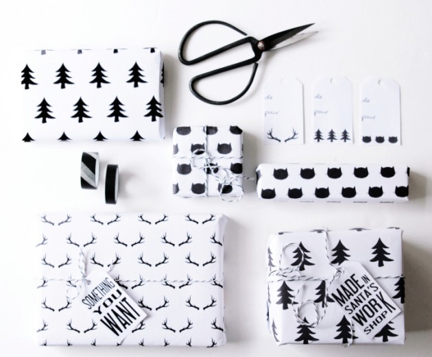 Papier cadeau à imprimer noir et blanc by Hello.