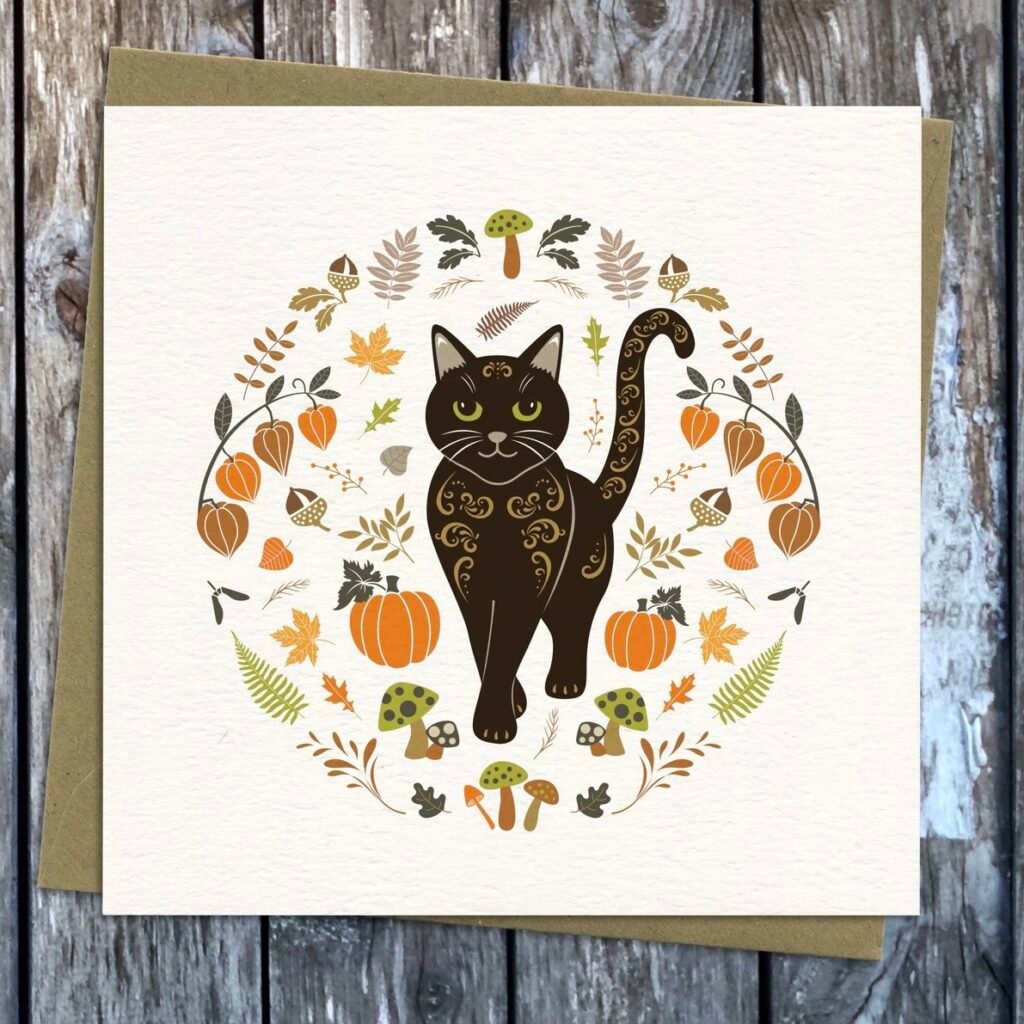 carte invitation fête Halloween chic chat noir