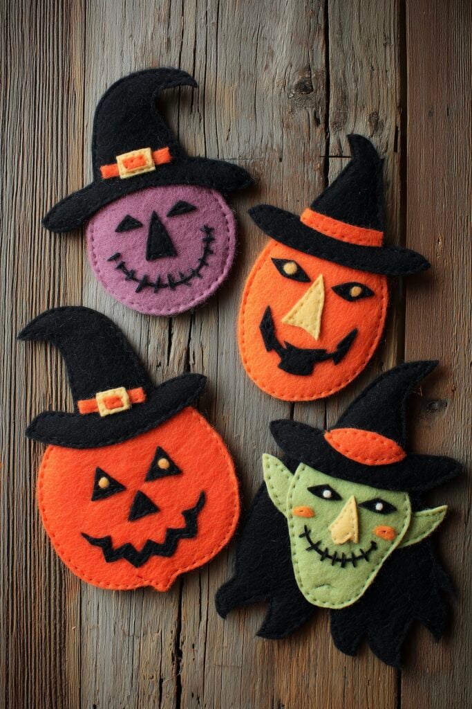 figurine Halloween sorcière couture feutrine