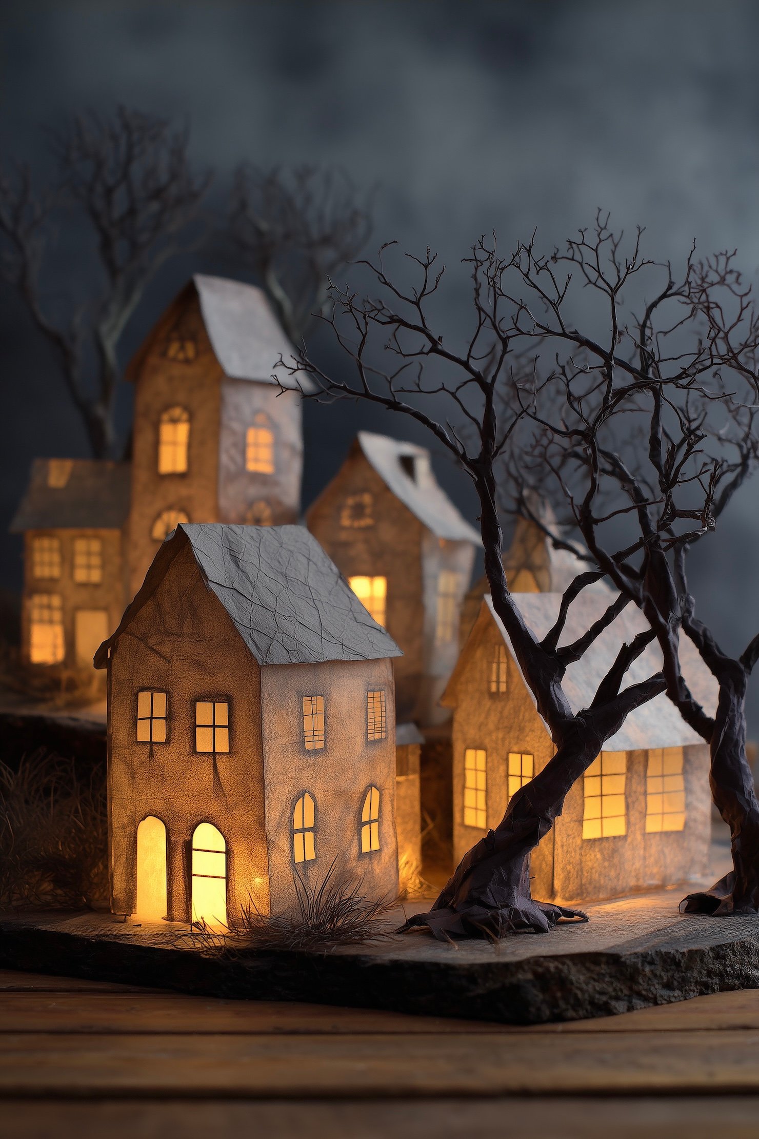 set design village effrayant papier pliage