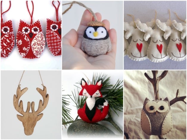 Décorations de sapin animaux en bois et feutrine DIY.