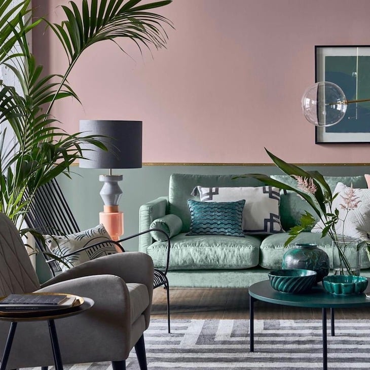 peindre soubassement bois mur bicolore rose vert de gris kaki laiton -  Clem Around The Corner Blog déco