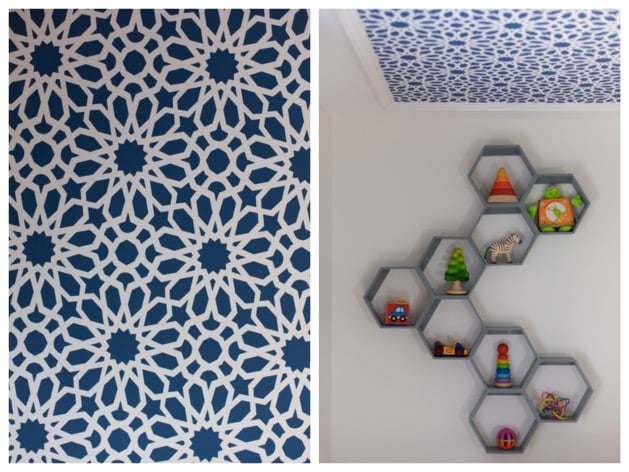 étagere hexagone bibliothèque papier peint