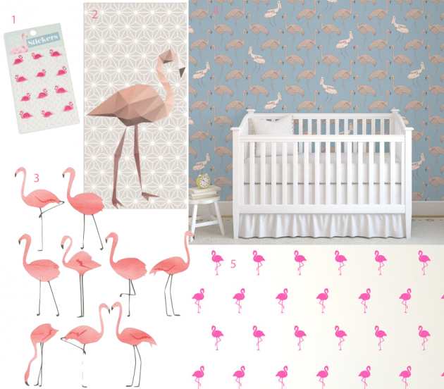 papier-peint autocollant mur flamant rose