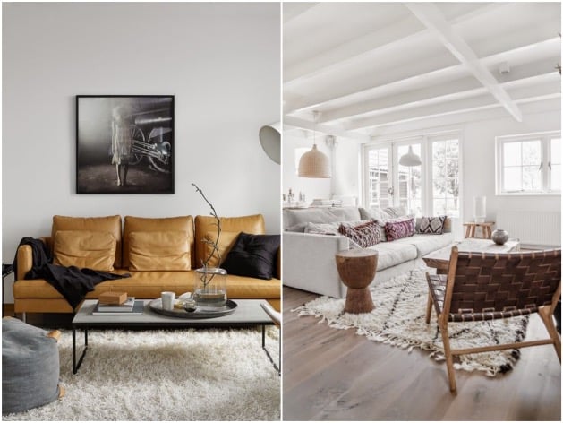 salon tapis shaggy cuir