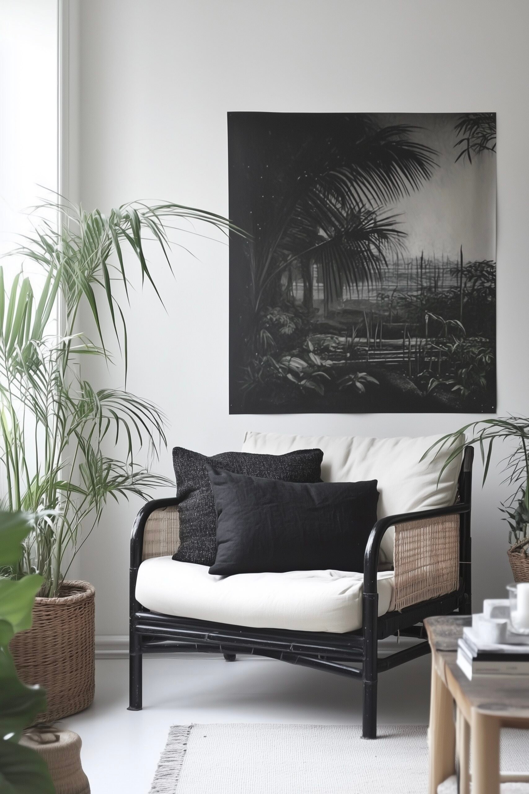 fauteuil scandinave corde canne noir tendance jungle