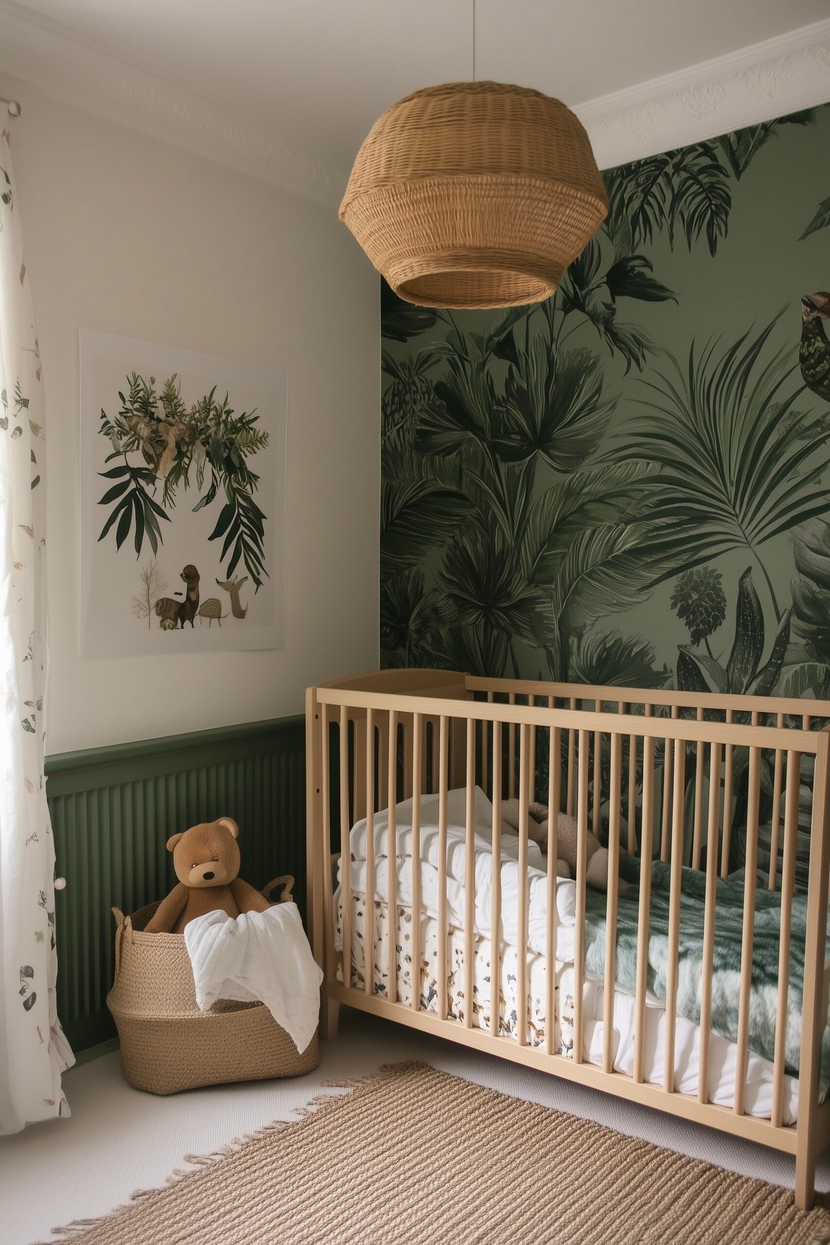 tendance jungle idée décoration chambre bébé mixte