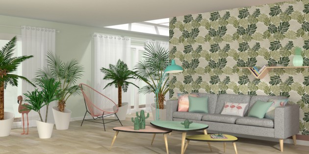 salon style jungle fauteuil scoubidou rose