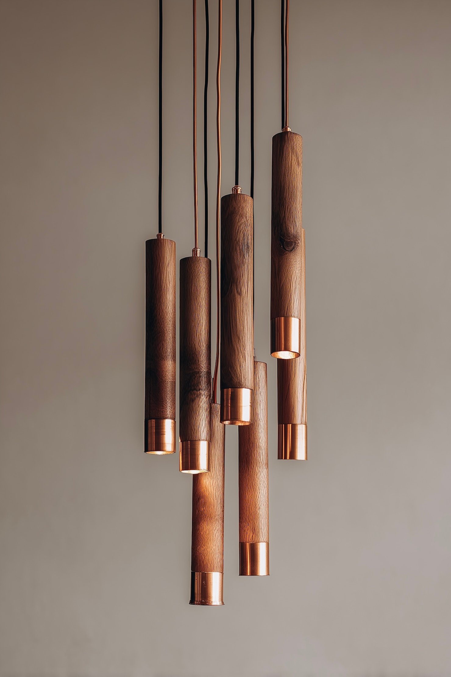 plafonnier bois cuivre multiples architecture