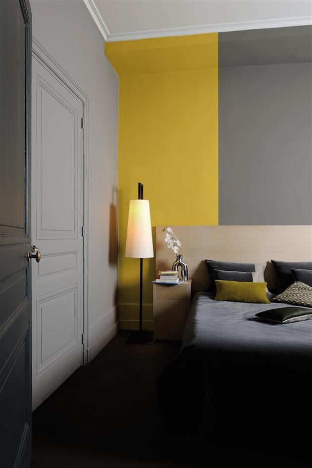 chambre jaune et gris idee deco