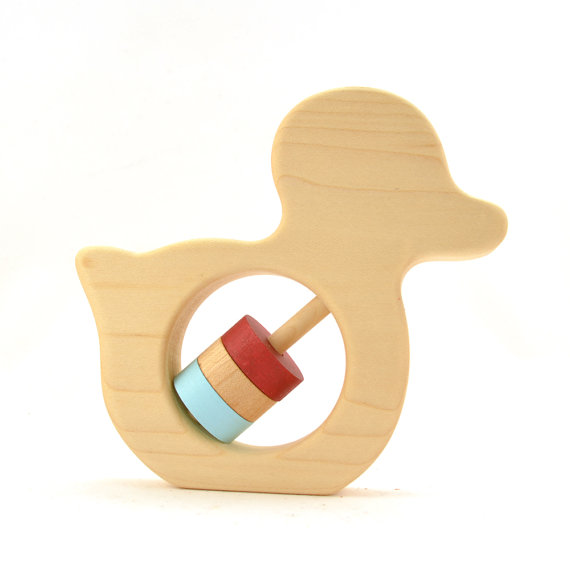 Hochet canard pour bébé en bois artisanat