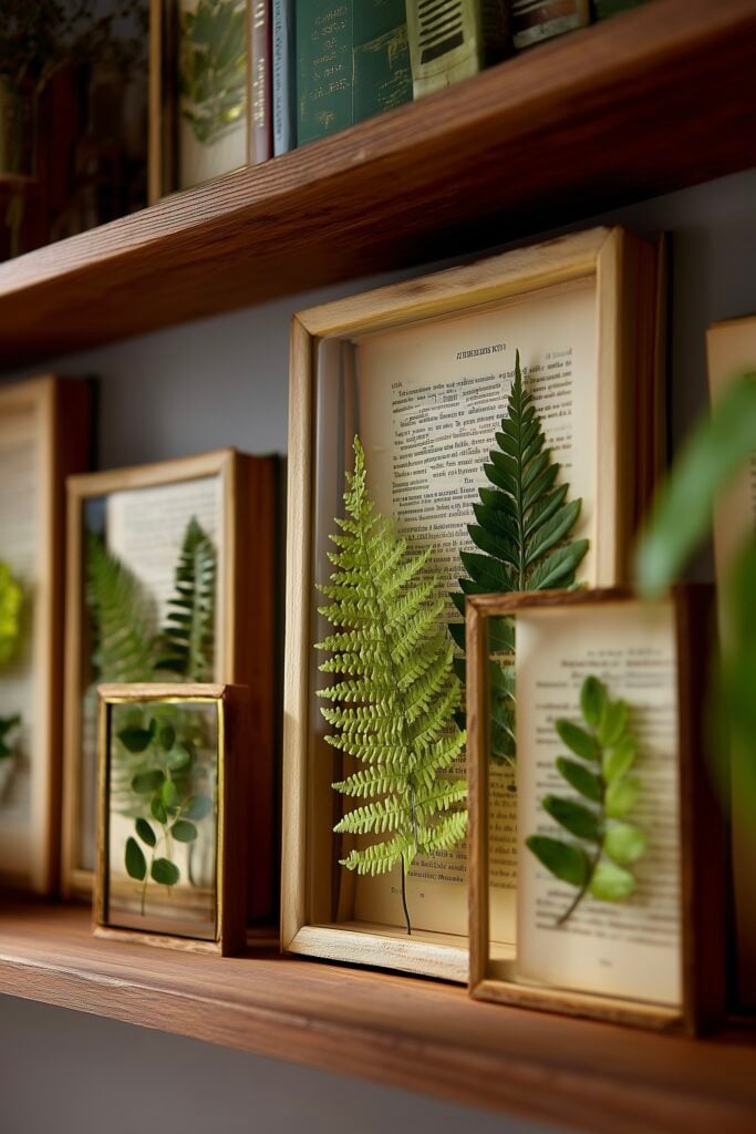cadres feuilles préservées sur pages de livre