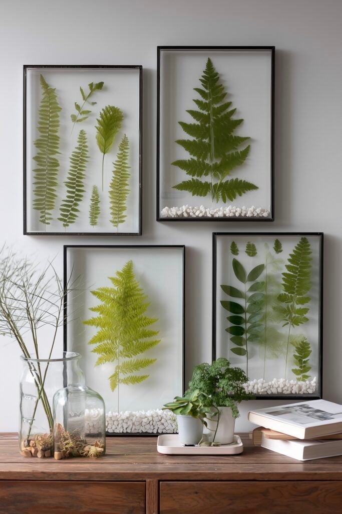 cadres transparents feuilles vertes galets