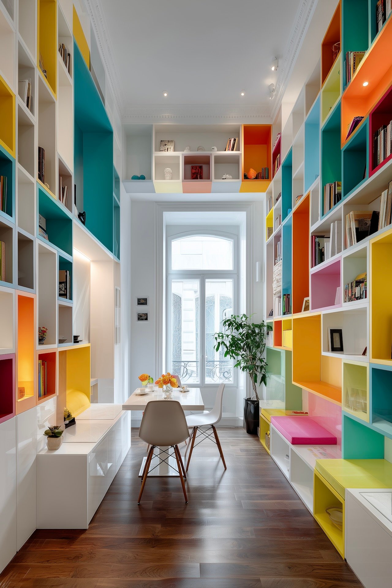 idée décoration rangement couloir coloré original