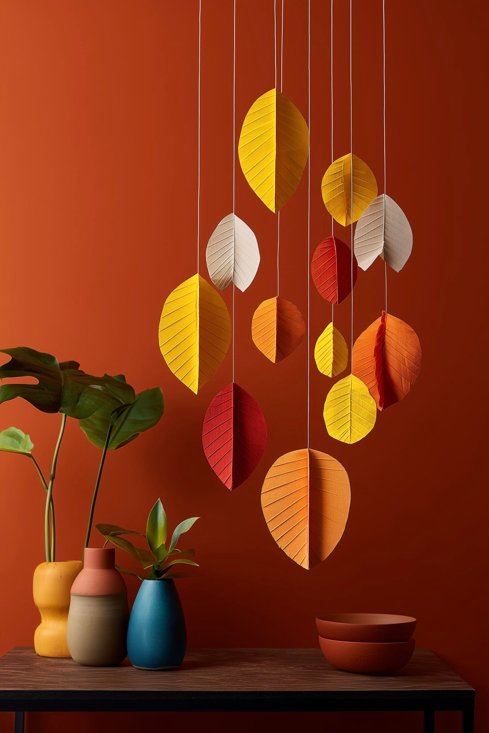 mobile feuilles colorées orange jaune rouge