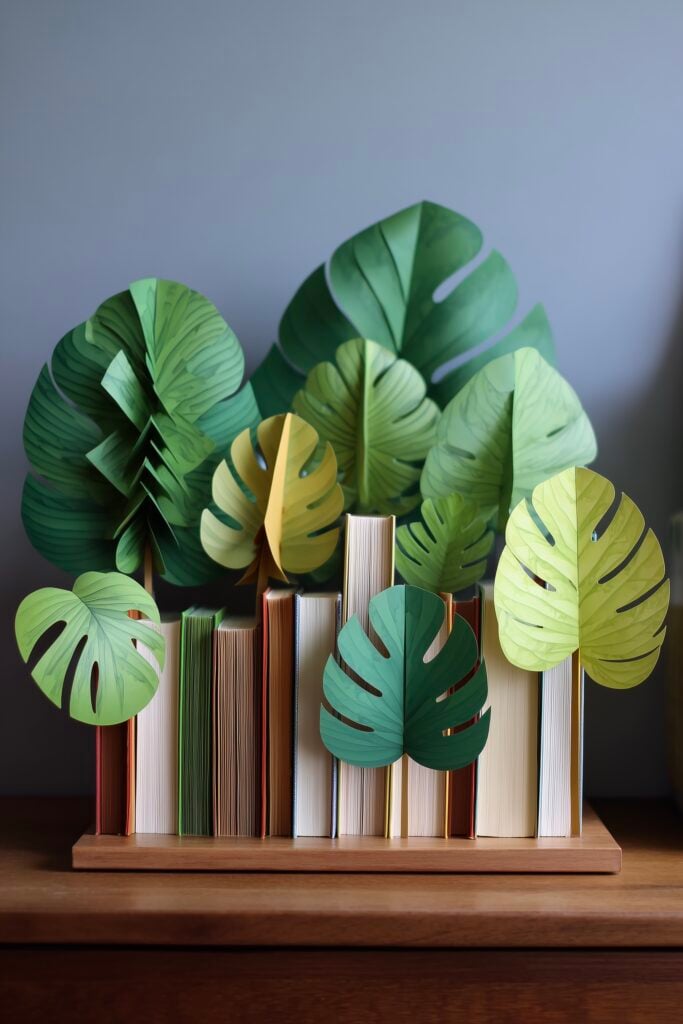 porte livres déco nature diy feuilles monstera