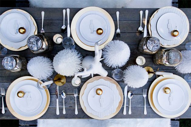 table noel blanc et or sapin