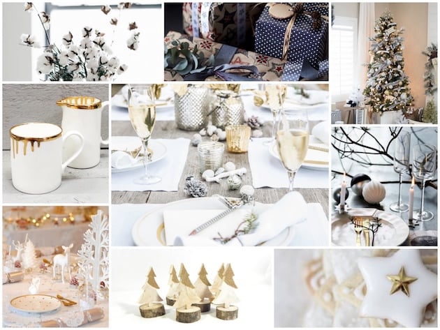 table noel blanc et or sapin