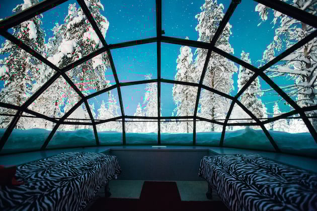 Finlande aurore boréale dormir igloo en verre