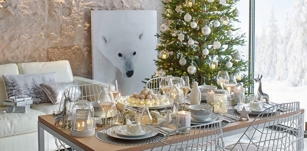 table noel blanc et or argent