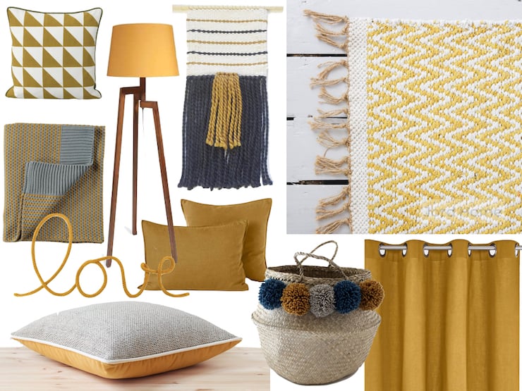 chambre jaune moutarde housse couette oreiller lin lave