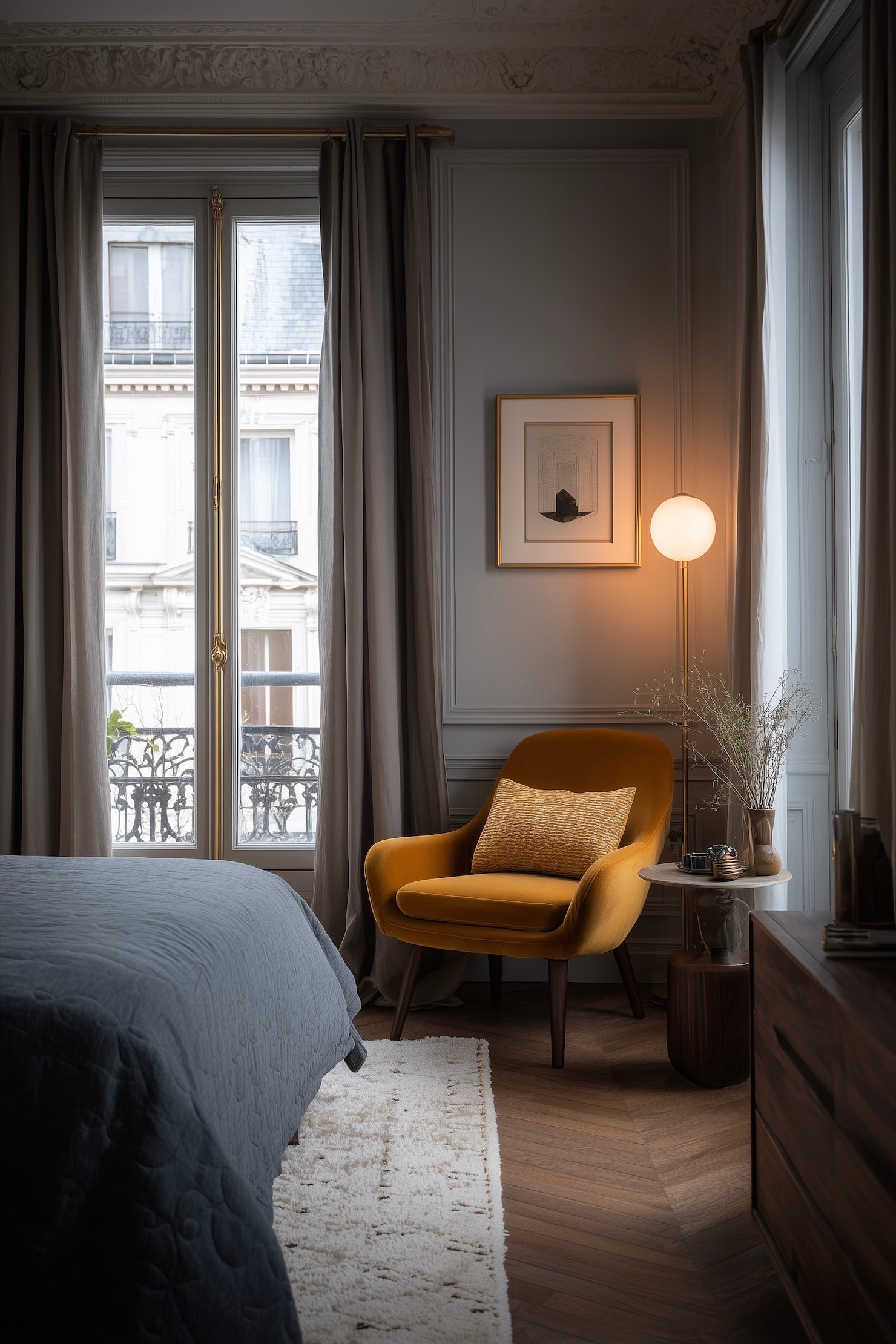 chambre fauteuil jaune moutarde coin cosy