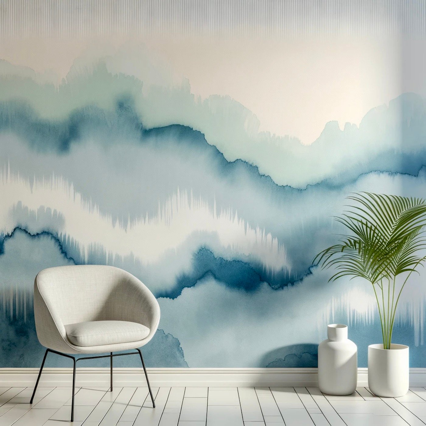 tapisserie murale effet dégradé javel bleu indigo vert