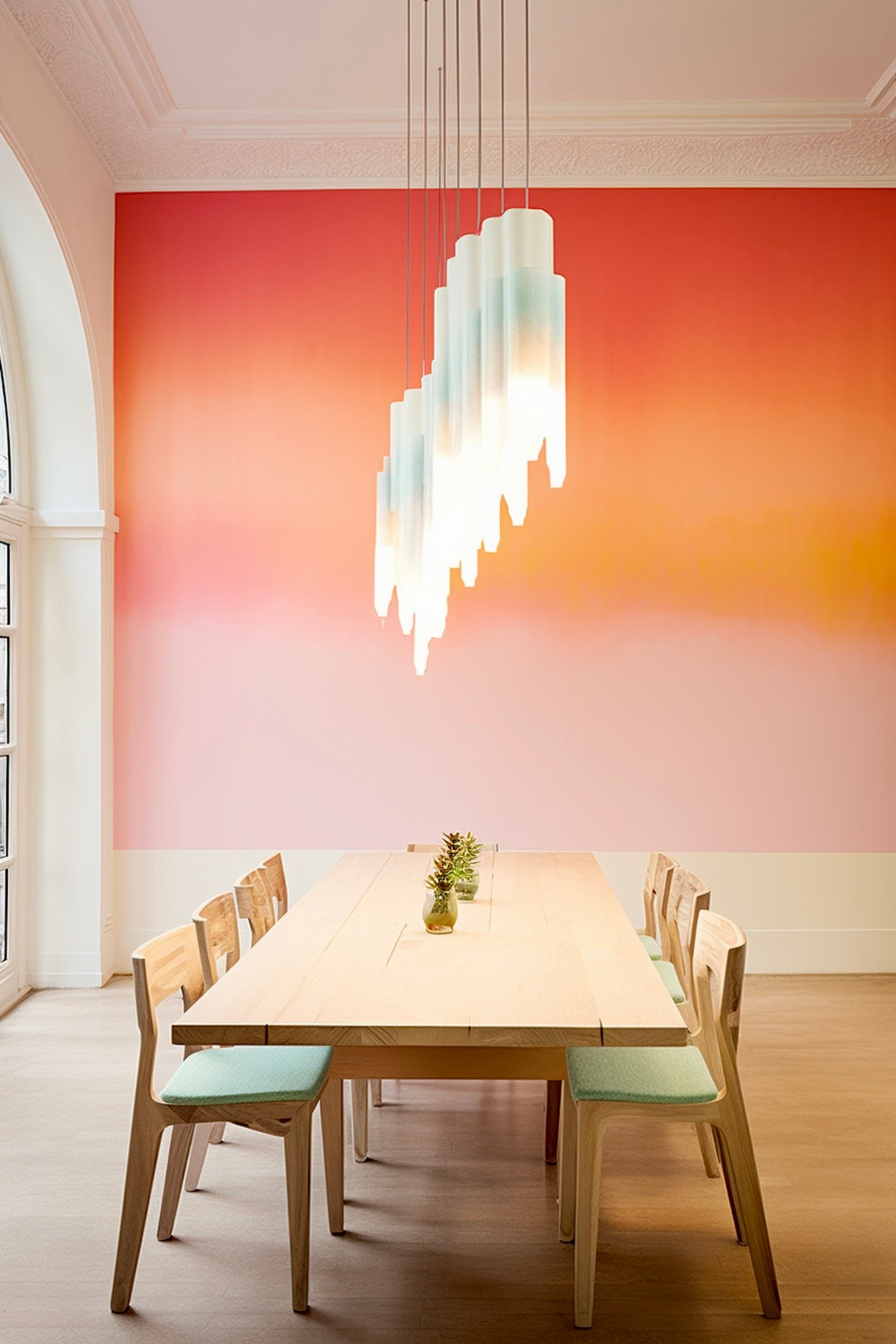 mur papier peint tie and dye dégradé rose orange