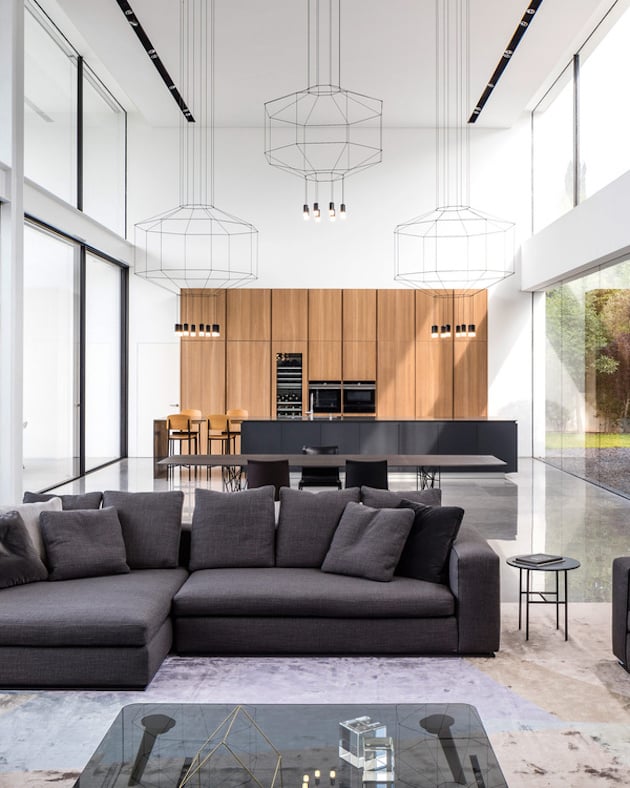 cuisine bois minimaliste maison transparente en verre