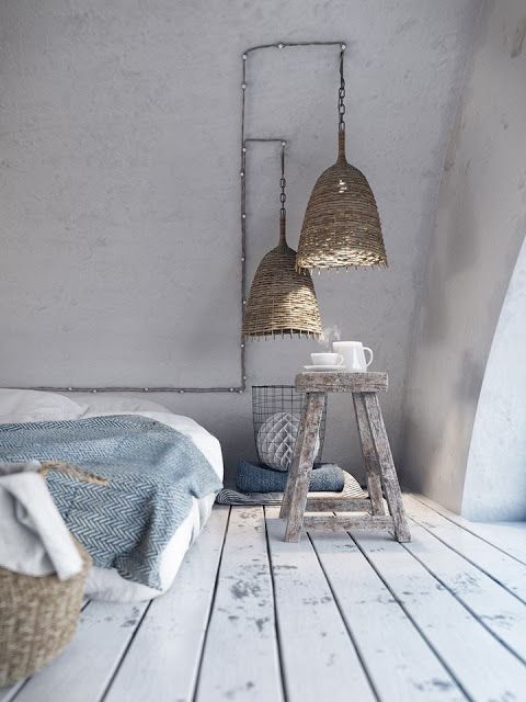 déco printemps dans la chambre avec rotin lin et bois flotté