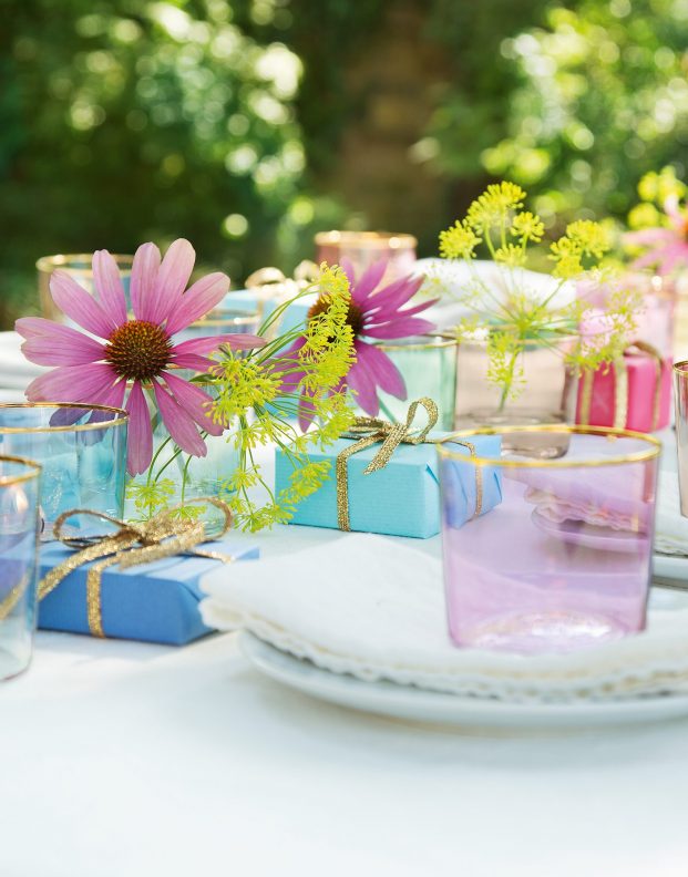 déco printemps verre transparent liseré doré