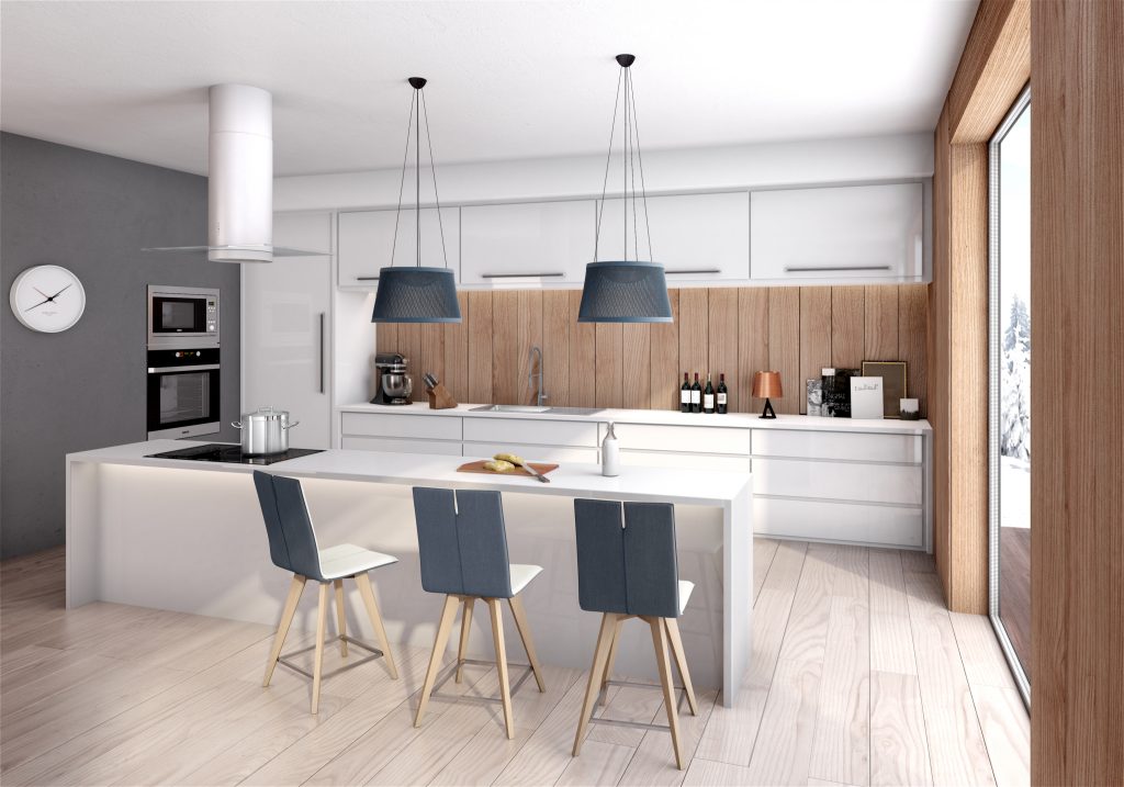 cuisine ouverte montagne scandinave blanche bleu - blog déco clem around the corner