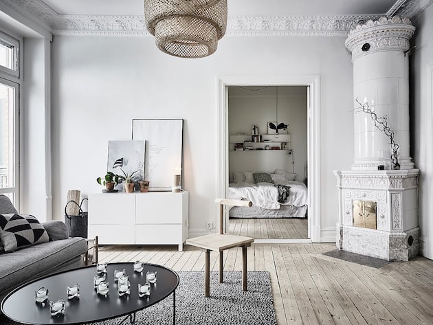 séjour noir et blanc gris retour à Göteborg