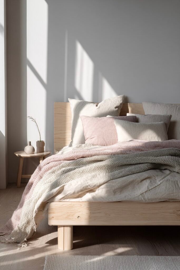 chambre minimaliste bois clair lumière naturelle