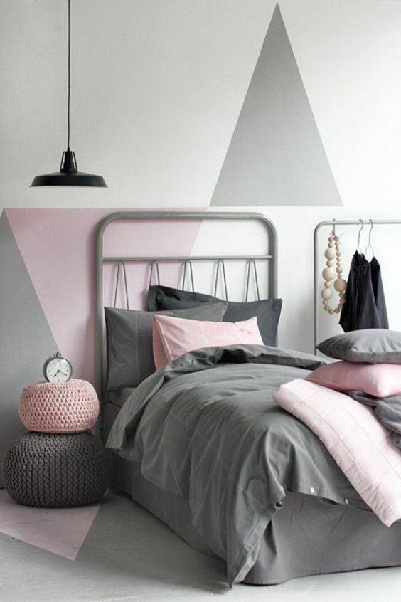chambre petite fille gris fonce et rose