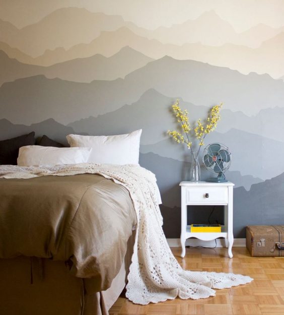 tete de lit en peinture dessin aquarelle montagne