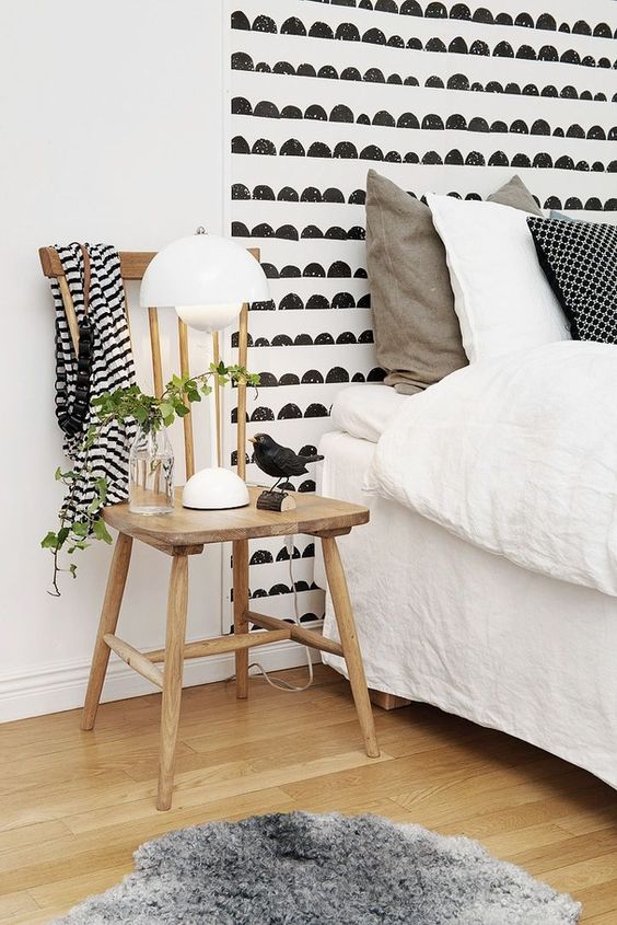 tete de lit en peinture motif noir blanc scandinave
