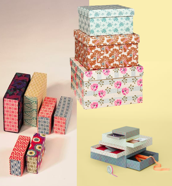 boites gigognes en carton liberty jaune rose