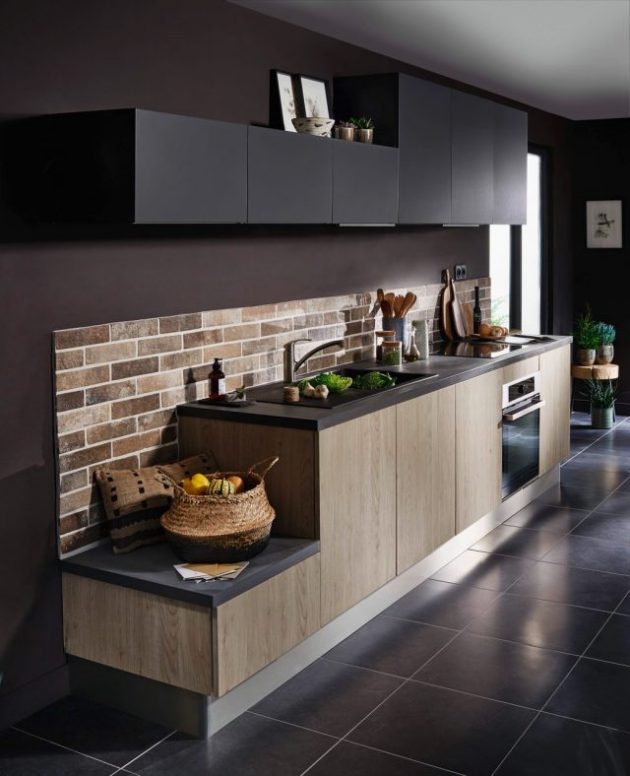 cuisine masculine en bois chene et noir