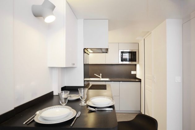 cuisine noir blanc studio 19m2 paris