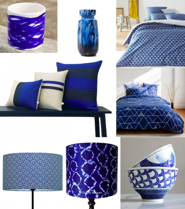 deco bleu indigo chambre lit lampe